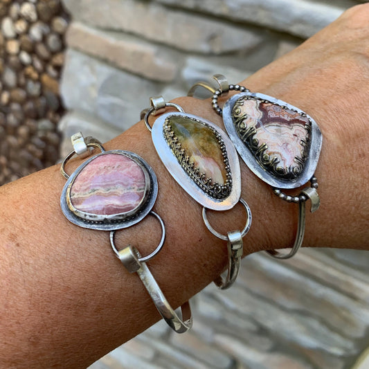 Tension Bracelet with Custom Lapidary Work