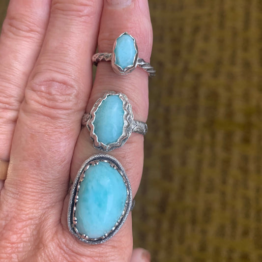 Sterling Silver Ring with Hand-Cut Larimar